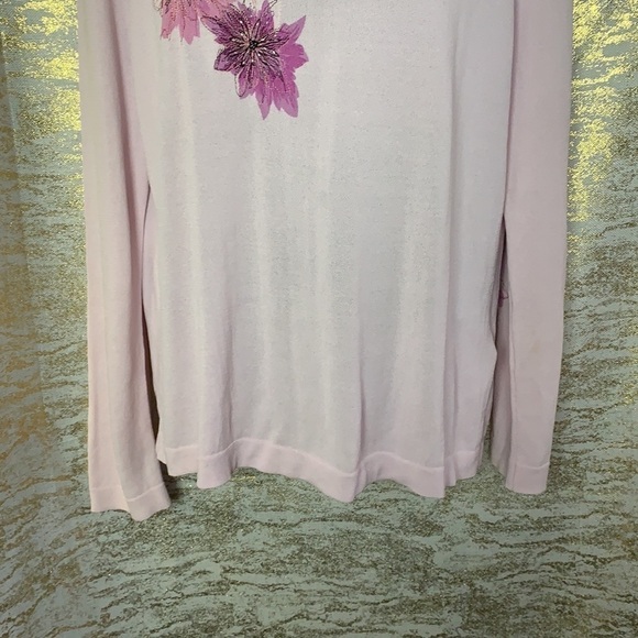 Cleo Petites pink floral sequinned detail sweater size L - Picture 5 of 12